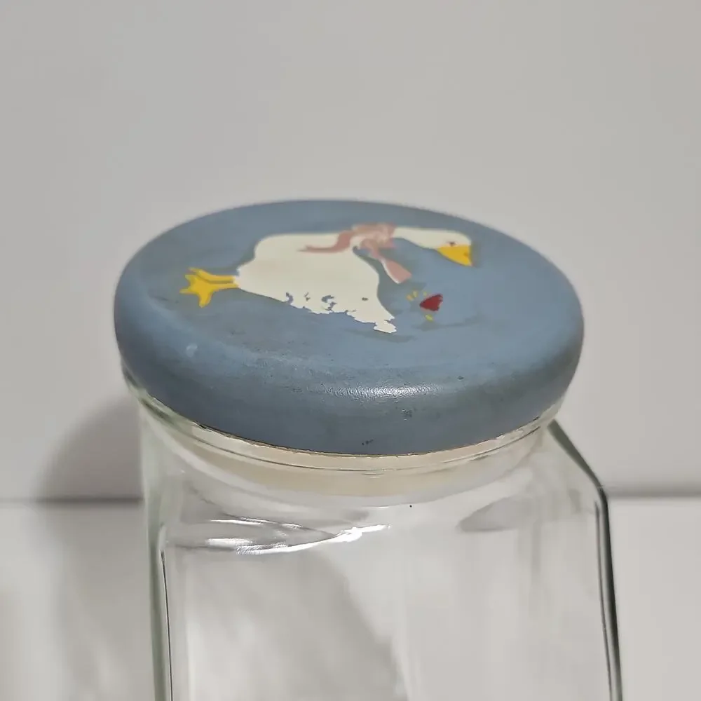 County Goose Hexagonal Clear Glass Storage Jar Wooden Lid Canister